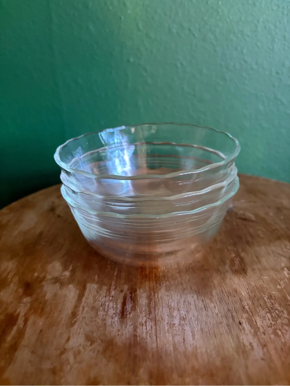 Vintage Pyrex Stacking Clear Glass Custard Cups with Scalloped Edges, set of 3